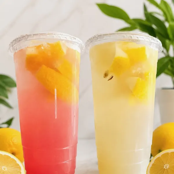 Fresh strawberry and classic lemonade served over ice.